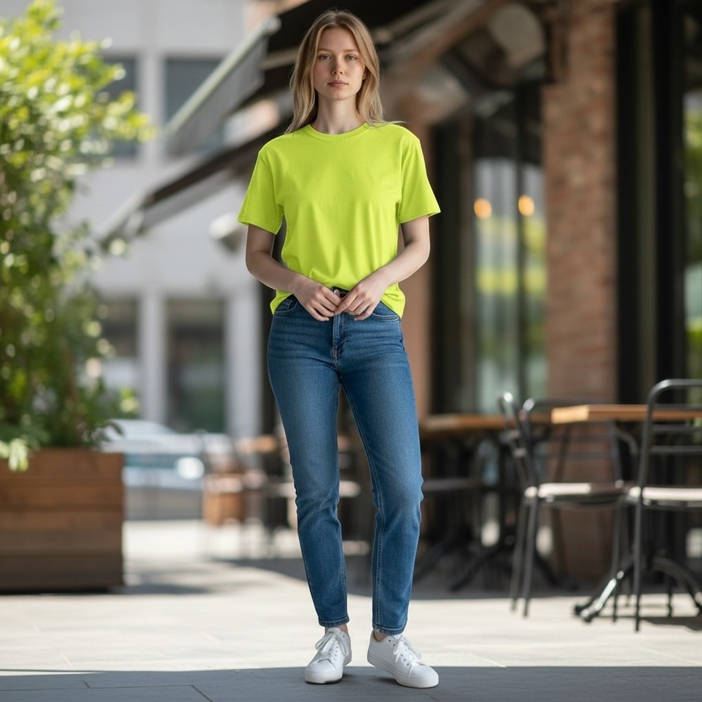 Next Level Apparel women's neon yellow crew neck t-shirt basic Athleisure XL
